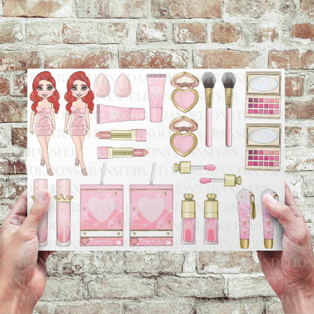 Pink Glitter Make Up Dolly Uv Sheet
