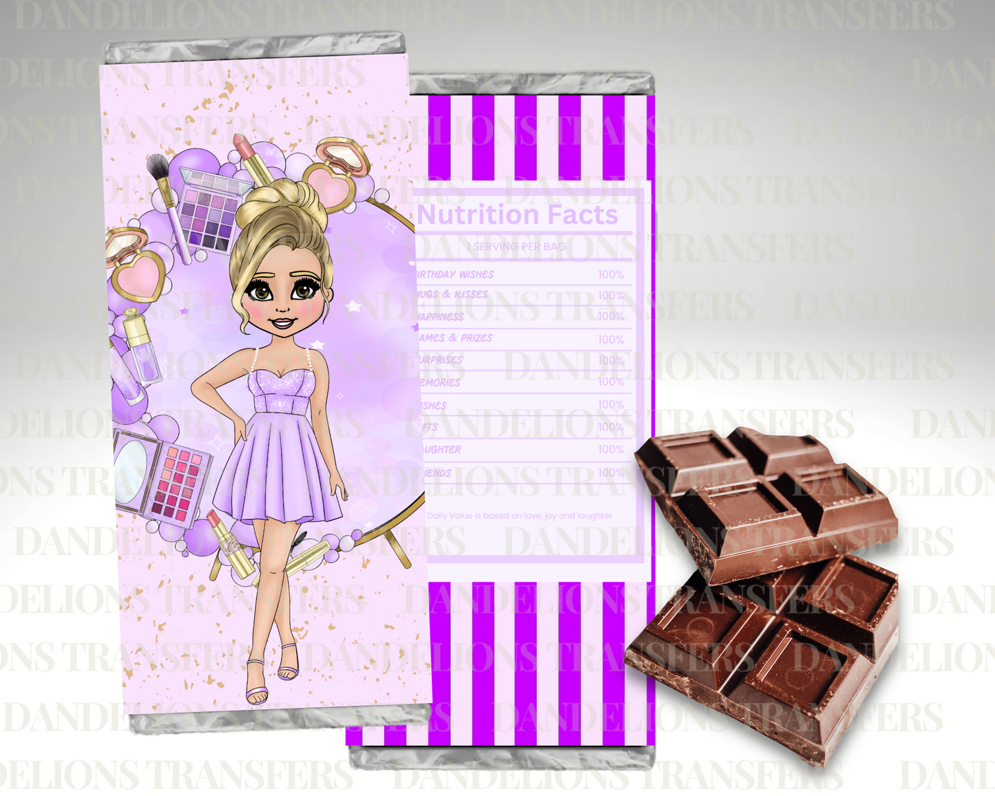 Lilac Girlie Birthday Dolly Chocolate Wrapper