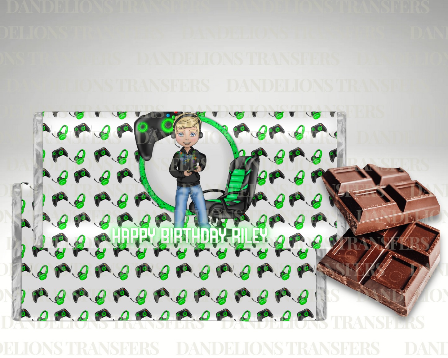Green gamer boy birthday Chocolate Wrapper