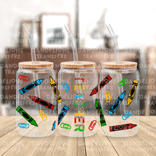 Crayons & Paper Clips Teacher UVDTF 16oz wrap