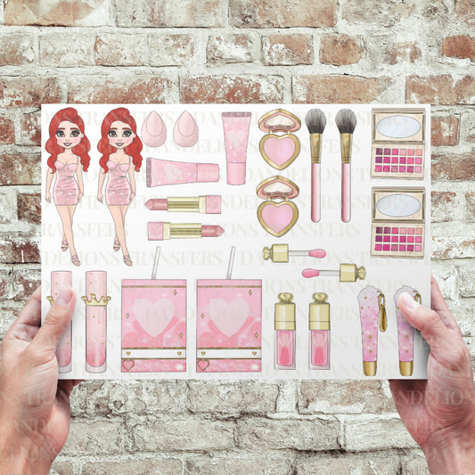 Pink Glitter Make Up Dolly Uv Sheet