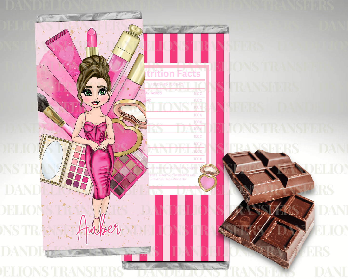 Hot Pink Make up Dolly Chocolate Wrapper