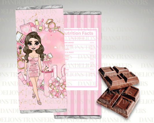 Pink Girlie Birthday Dolly Chocolate Wrapper